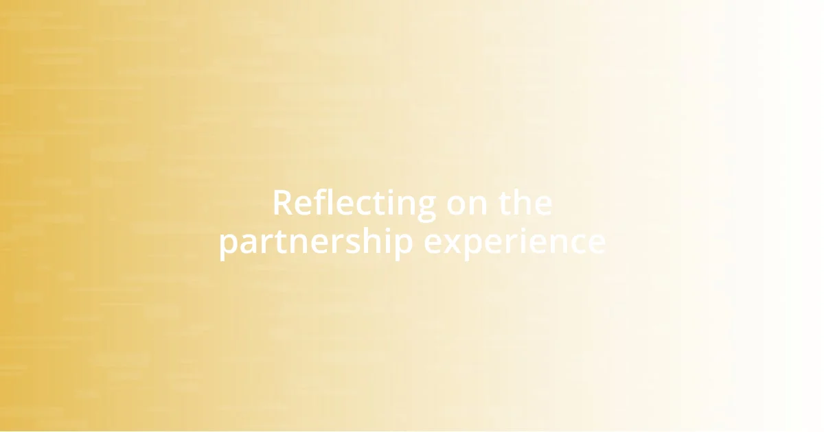 Reflecting on the partnership experience