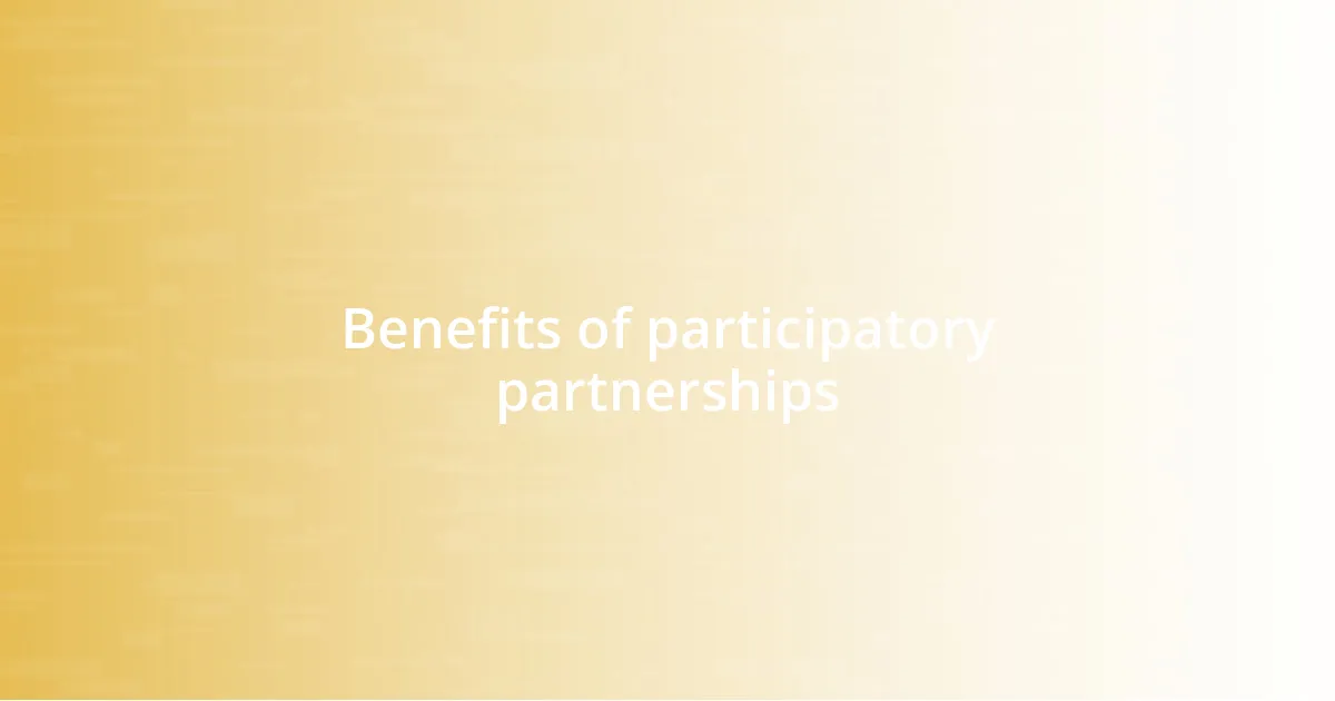 Benefits of participatory partnerships